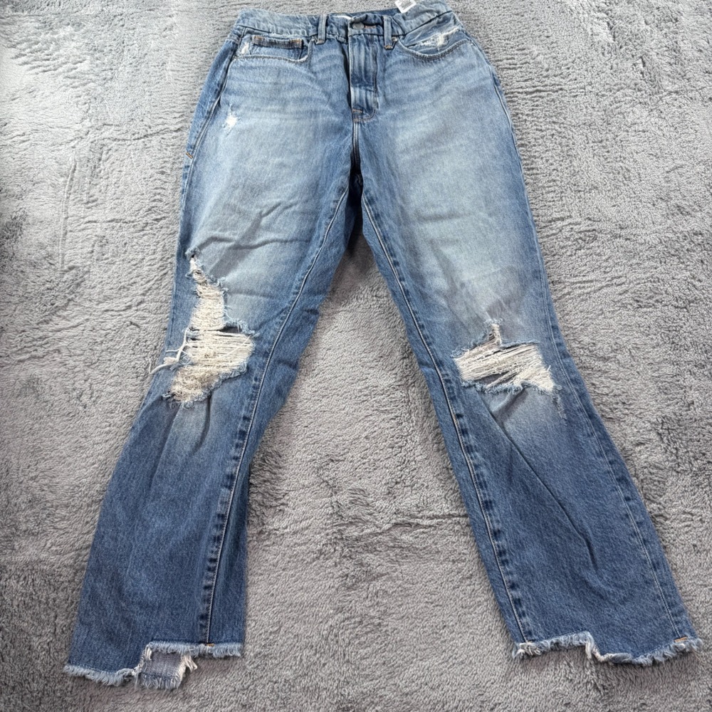 Good American Good Vintage Distressed Straight Leg Jeans Blue 4/27 GVSS79RT